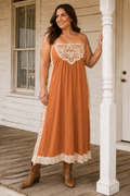 Amoret Dress in Rust with lace detailing