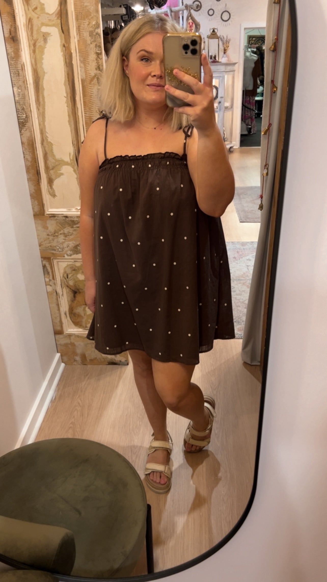 Mocha Dotty Mini Dress
