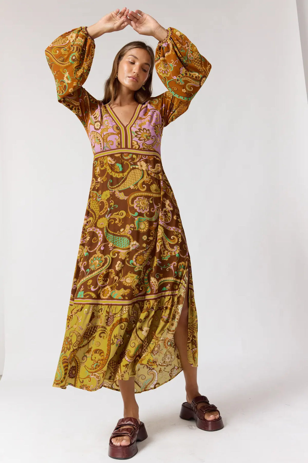 Maple Maxi Dress in Mulberry by Nine Lives Bazaar