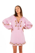 Iris Mini Dress in Petal with embroidered detailing