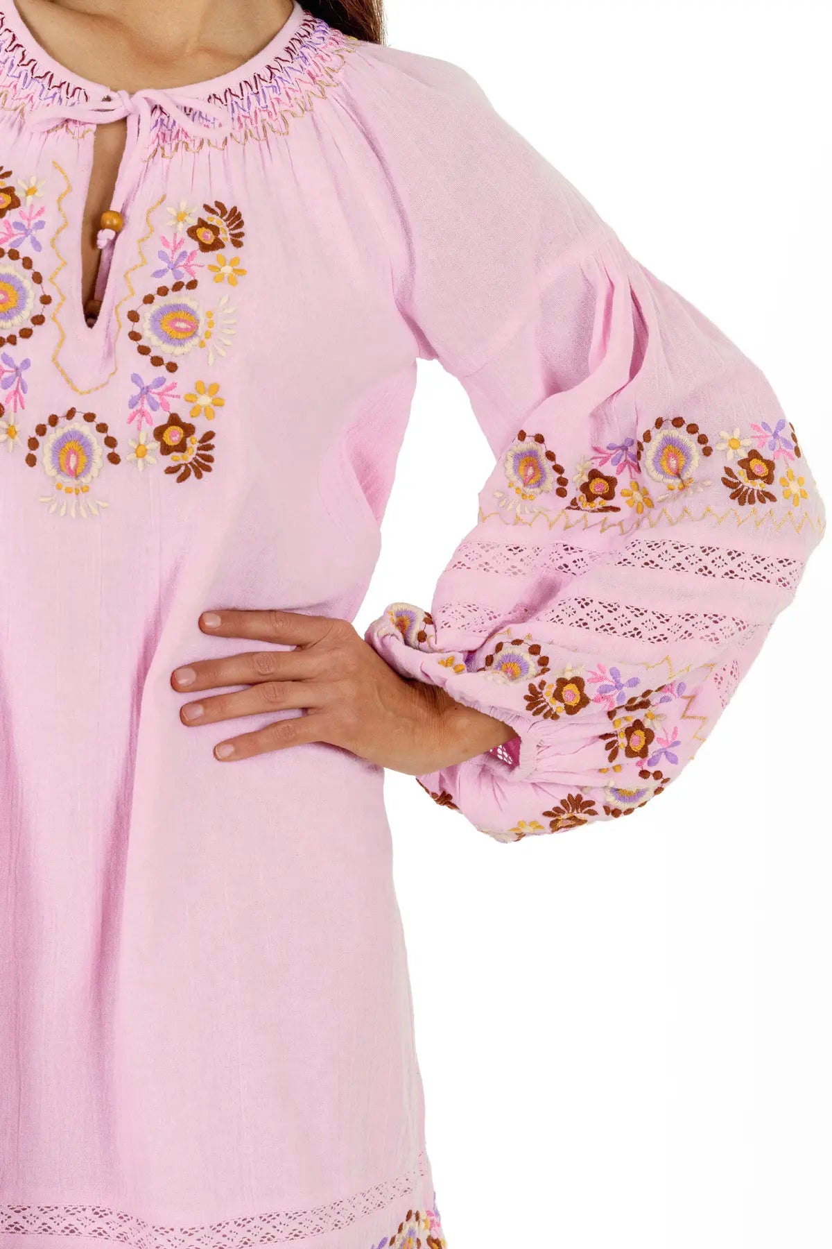 Iris Mini Dress in Petal with embroidered detailing
