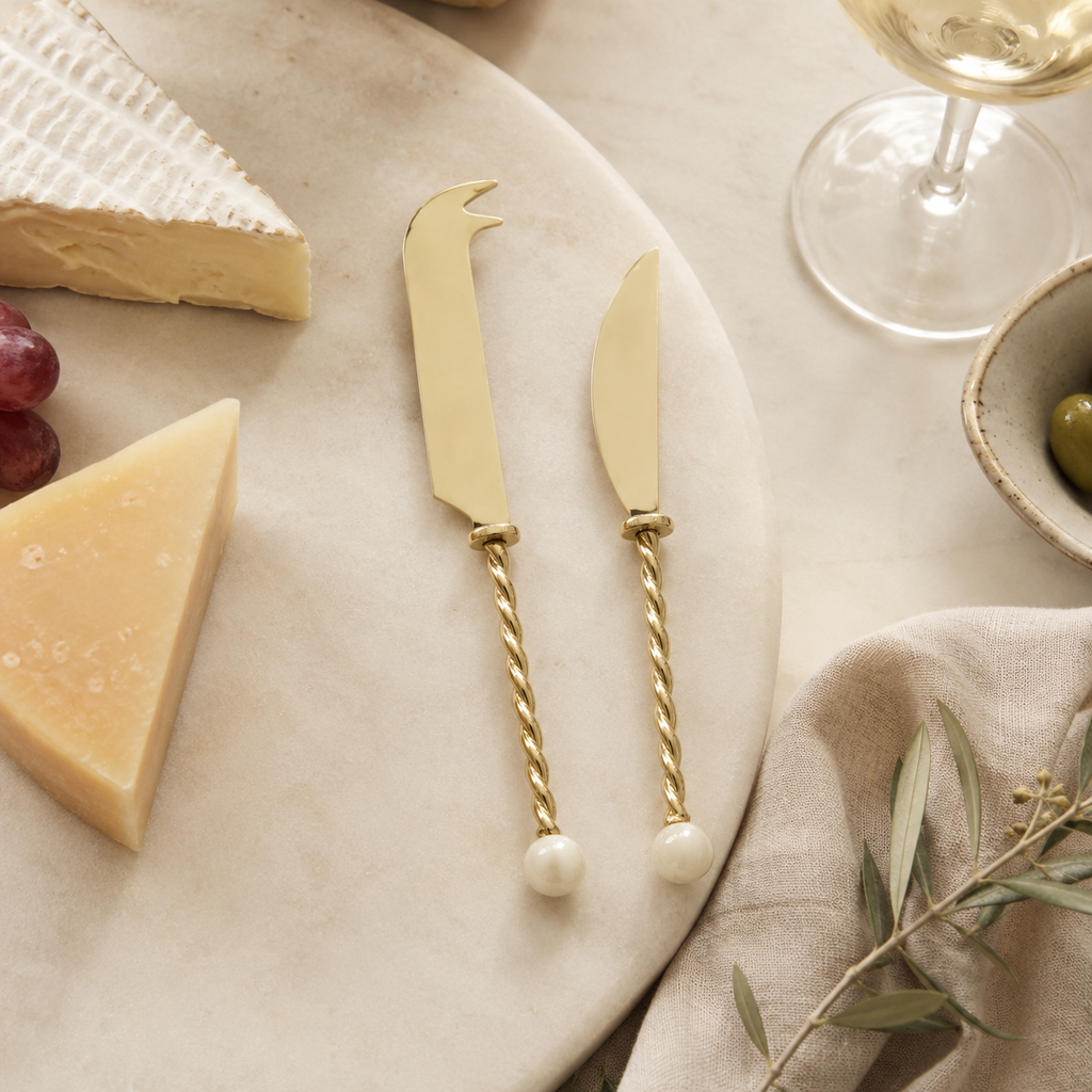 Amalia resin-handled cheese knives styled on grazing board