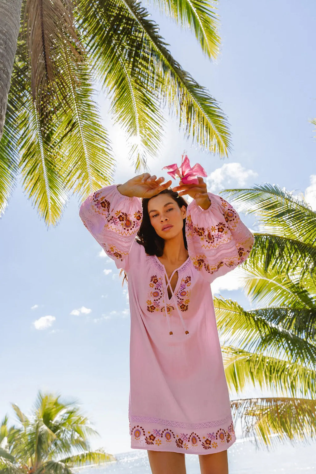 Iris Mini Dress in Petal with embroidered detailing