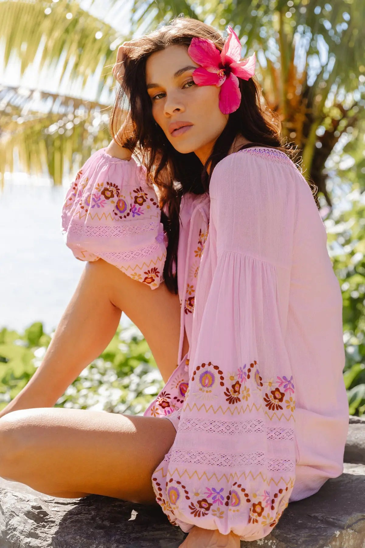 Iris Mini Dress in Petal with embroidered detailing