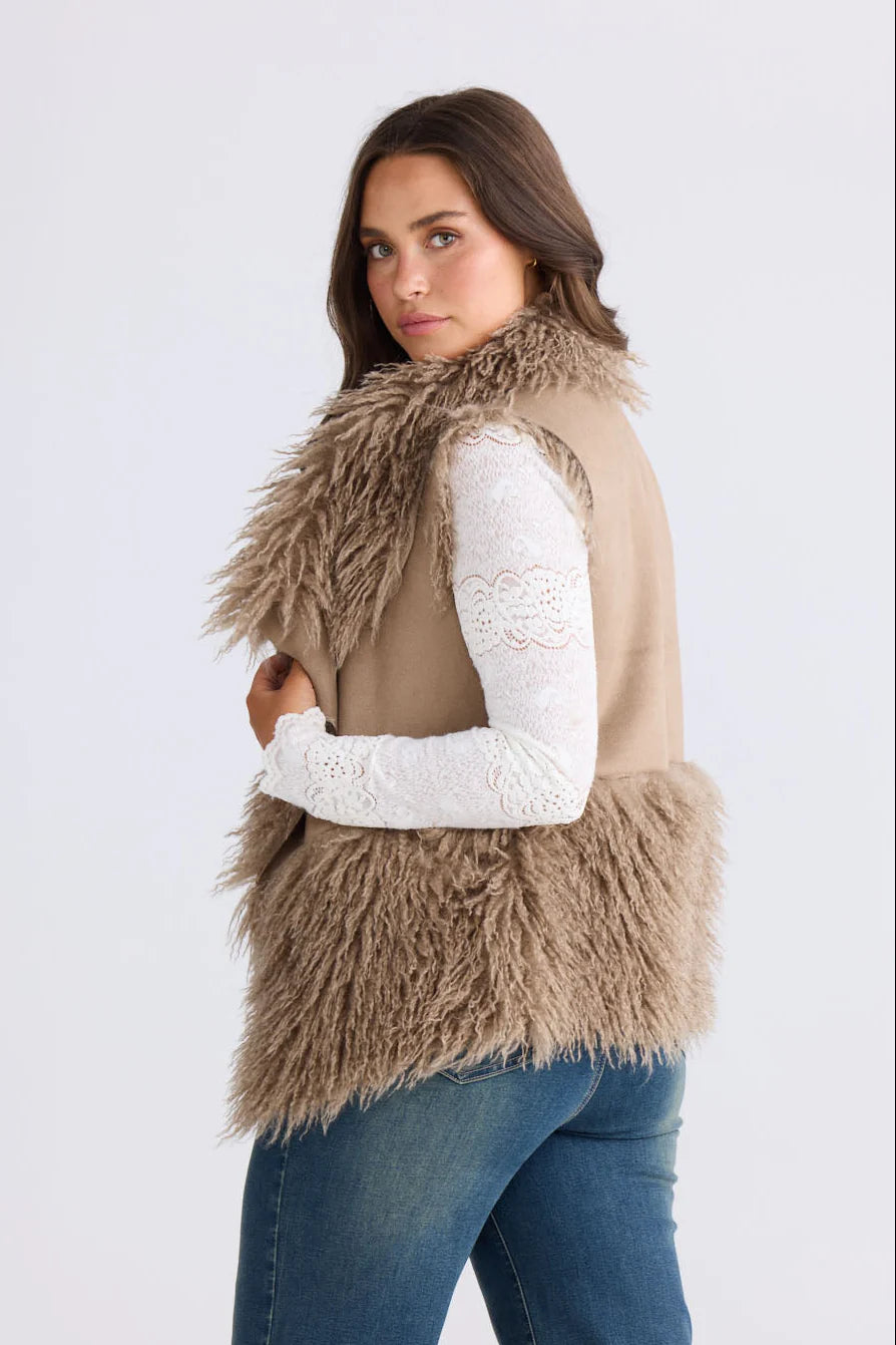 Luna Fur Vest - Taupe