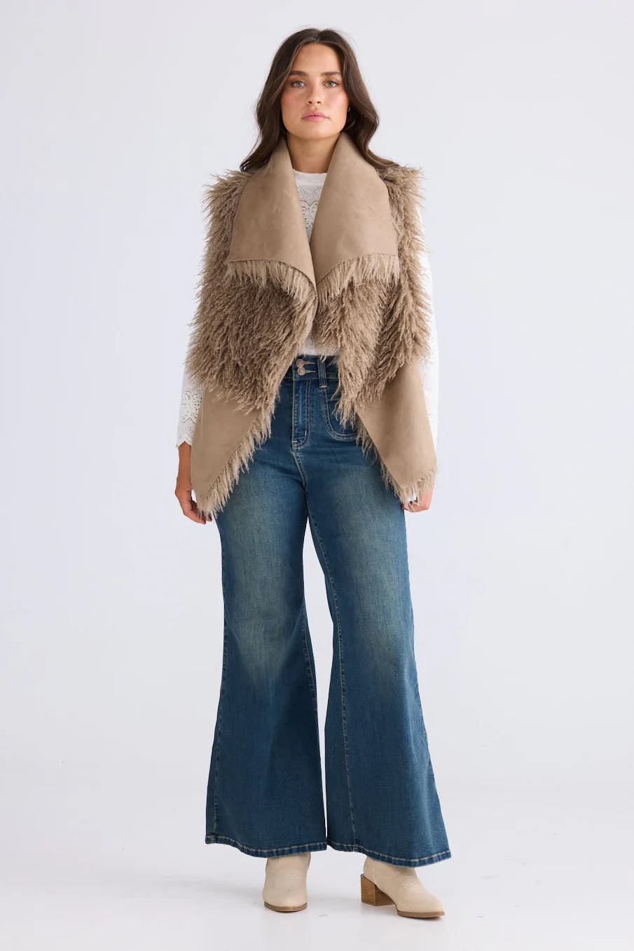 Luna Fur Vest - Taupe