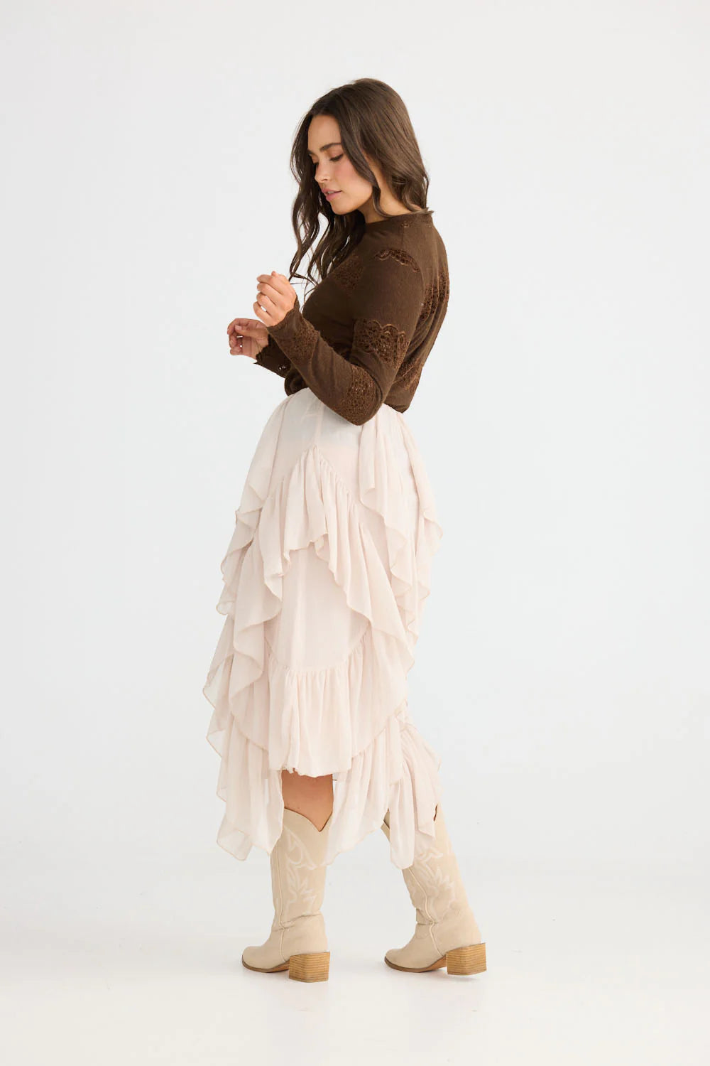 Rafael Ruffle Midi Skirt - Almond