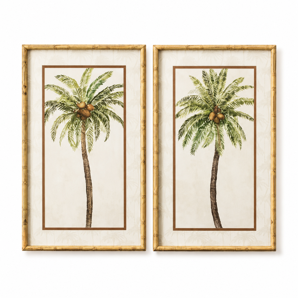 Palm framed glass print 50x80cm, coastal palm tree design