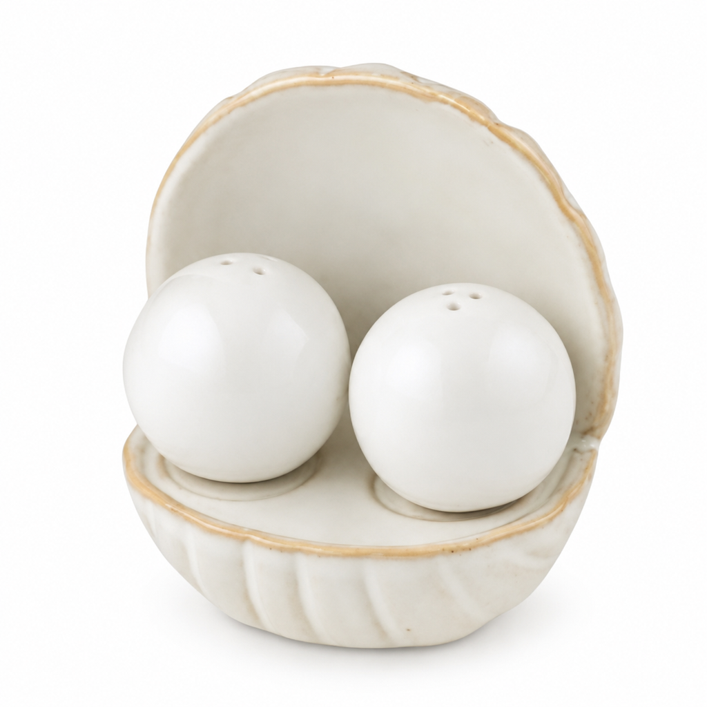 Pearl ceramic salt and pepper set, 3 piece gift boxed
