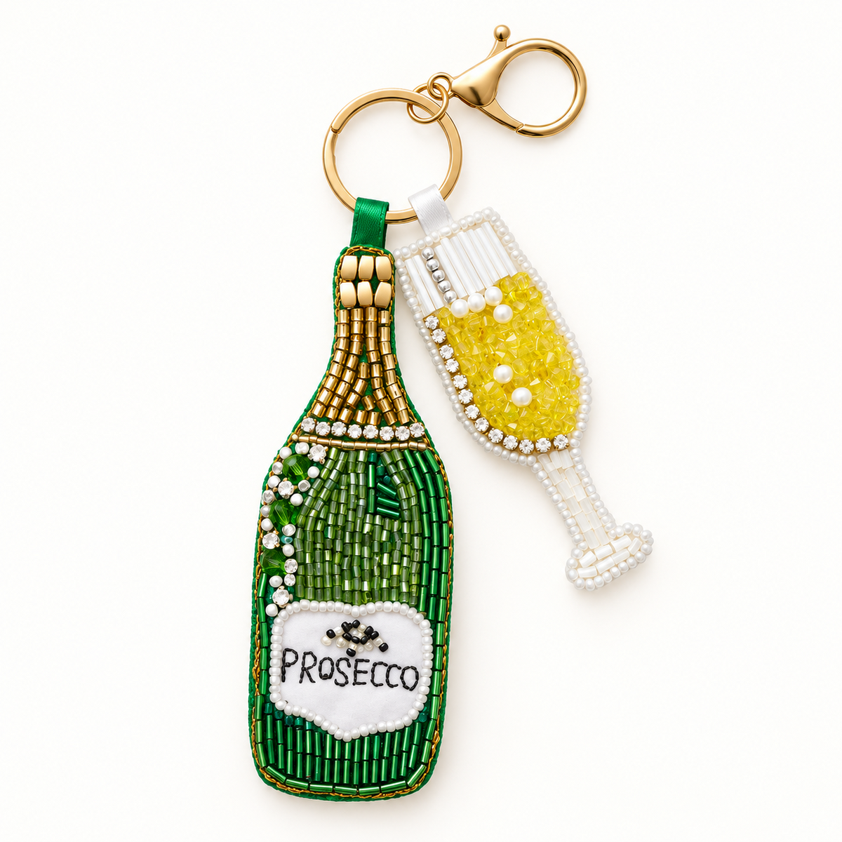 Prosecco Beaded Keyring